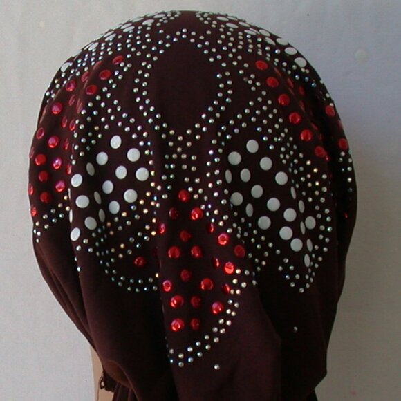BROWN Pre-Tied Stud Chemo Cap Slip On Bonnet Hijab Undercap #3 - Picture 4 of 4